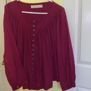 Magenta puffy sleeve bohemian style blouse